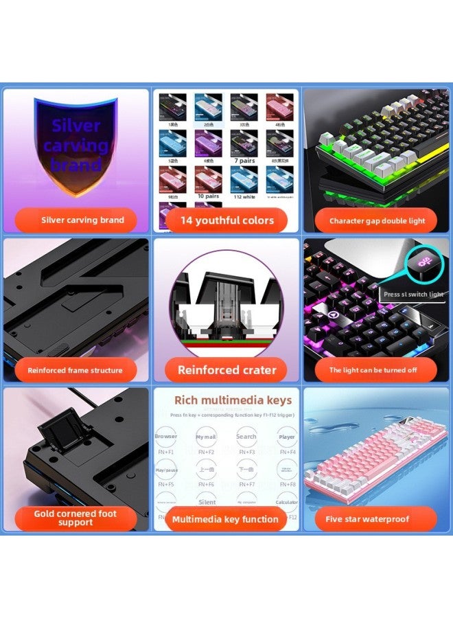 K500 Mechanical Feel Keyboard USB Wired Computer Desktop Light Tone Office E-sports Gaming Mouse Suit-Color:K500 Purple And White Double Spell White Light - Image 4